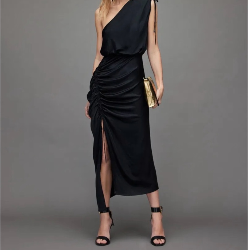 Women’s ALL Saints Satin one shoulder dress Black SZ 4